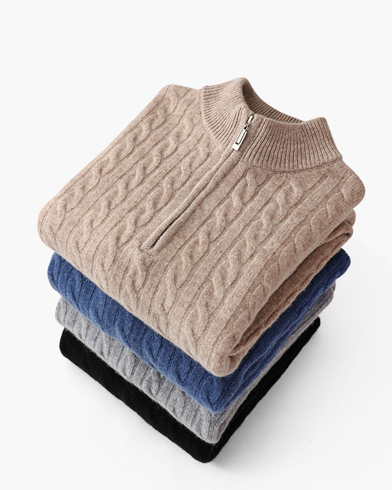 Cashmere Cable-Knit Half-Zip Sweater