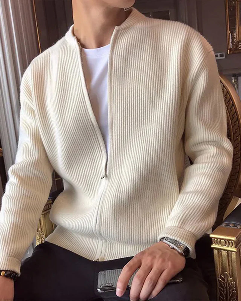 Cotton Ribbed Zip Cardigan