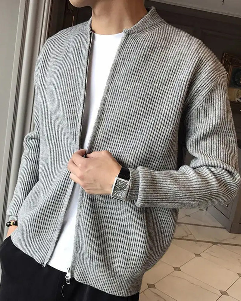 Cotton Ribbed Zip Cardigan